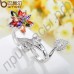 Модное дизайнерское кольцо на 2 пальца в платиновом покрытии с красочными фианитами в форме цветка