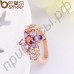Изумительное позолоченное кольцо в виде цветка с 18-каратными роскошными фианитами фиолетового и красного цвета