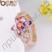 Изумительное позолоченное кольцо в виде цветка с 18-каратными роскошными фианитами фиолетового и красного цвета