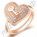 Позолоченное кольцо в форме сердца с ключом
