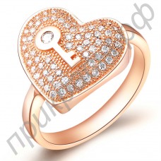 Необыкновенное позолоченное кольцо в форме сердца с ключом и 18-каратными блестящими австрийскими фианитами