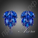Серьги-гвоздики в виде синего цветка с швейцарскими фианитами высокого качества