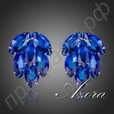 Роскошные серьги-гвоздики в виде синего цветка с швейцарскими фианитами высокого качества