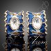 Интересные серьги синего цвета в виде картины маслом с прозрачными австрийскими кристаллами Stellux в позолоте