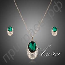 Ювелирный комплект серьги и ожерелье из австрийского хрусталя Stellux с зеленым кристаллом