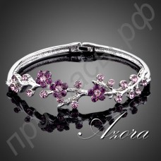 Замечательный браслет в виде ветки цветущей сливы с фиолетовыми цветками в платиновом покрытии