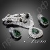 Ювелирный комплект серьги и ожерелье в виде капли воды с темно-зеленным швейцарским кристаллом