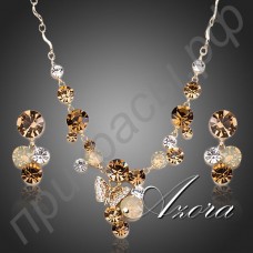 Ювелирный комплект ожерелье и серьги в виде бабочек с кристаллами Stellux в настоящей позолоте