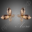 Серьги-гвоздики в виде красивой бабочки с австрийскими кристаллами Stellux с золотым покрытием