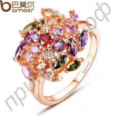 Ослепительное позолоченное кольцо в виде переплетающегося цветка с красочными 18-каратными фианитами