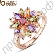 Шикарное кольцо 3-х видов позолоты с очаровательными 18-каратными многоцветными фианитами
