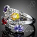 Великолепное широкое кольцо с 4 большими овальными разноцветными кристаллами в россыпи ослепительных швейцарских фианитов