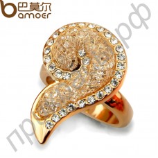 Изысканное кольцо Bamoer уникального дизайна в форме улитки бежевого цвета с милыми швейцарскими фианитами в позолоте