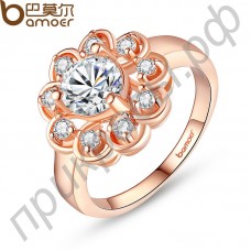 Эксклюзивное кольцо для женщин в форме цветка с круглыми швейцарскими фианитами в позолоте