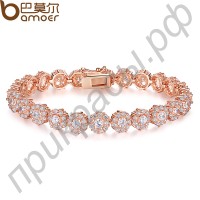 Женский браслет с красивыми фианитами в розовой позолоте