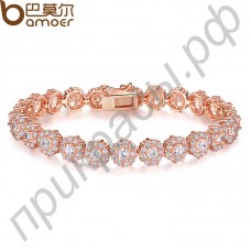Восхитительный женский браслет с потрясающе красивыми 18-каратными фианитами в розовой позолоте