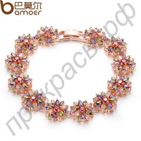 Позолоченный браслет в виде маленьких цветочков из фианитов