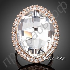 Кольцо с большим прозрачным кристаллом Stellux в настоящей позолоте