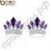 Элегантные серьги-гвоздики в форме короны с швейцарскими фианитами фиолетового цвета в позолоте