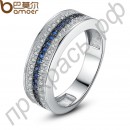 Обручальное кольцо в платиновом покрытии с ярко-синими фианитами