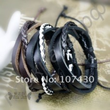 Популярные браслеты из настоящей кожи в количестве 5 шт. коричневого и черного цветов