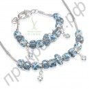 Ювелирный комплект из браслета и ожерелья из бусин голубого цвета в серебряном покрытии