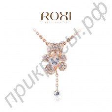 Сказочный кулон Roxi в форме интересного мишки с сердечком по центру с белыми австрийскими кристаллами Stellux в позолоте