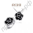 Ювелирный комплект из ожерелья и кольца в форме черной розы в платиновом покрытии