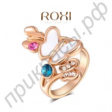 Классическое кольцо в виде трех бабочек с австрийскими кристаллами Stellux в оригинальной розовой позолоте