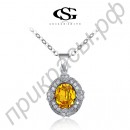 Ожерелье хорошего качества с большим камнем желтого цвета в серебряном покрытии