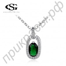 Милое ожерелье с кулоном на длинной цепи зеленого цвета в форме овала в оригинальной позолоте