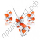 Ювелирный комплект из ожерелья, сережек и кольца в виде оранжевых цветов с австрийскими кристаллами Stellux в платиновом покрытии