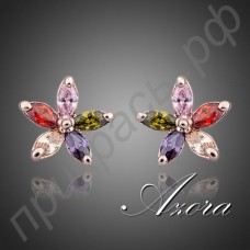 Серьги-гвоздики в виде многоцветного цветка в позолоте с австрийским кристаллом Stellux