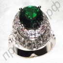 Изысканное кольцо с большим зеленым камнем