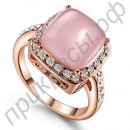 Позолоченное кольцо с розовым камнем и фианитами