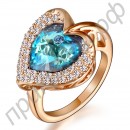 Роскошное кольцо в виде сердца с голубым кристаллом