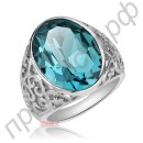 Элегантное кольцо с большим голубым кристаллом