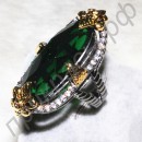 Изысканное кольцо с зеленым фианитом из позолоченными вставками