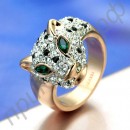 Позолоченное кольцо в виде леопарда с кристаллами
