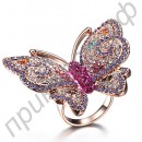 Позолоченное кольцо в виде большой бабочки с фианитов