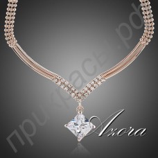 Изумительное свадебное ожерелье-кулон с 18-каратными австрийскими кристаллами Stellux и большим фианитом в розовой позолоте