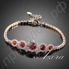 Прекрасный браслет в виде 5-ти круглых темно-красных цветков австрийских кристаллов Stellux в настоящей позолоте