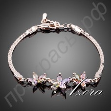 Красивый браслет в виде трех многоцветных цветков с австрийскими кристаллами Stellux в оригинальной позолоте