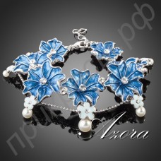 Эксклюзивный браслет в виде 7-ми синих цветков с австрийскими кристаллами Stellux в платиновом исполнении