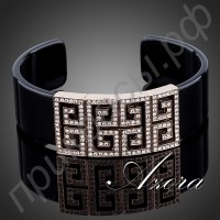 Браслет в виде черного полукольца с австрийскими кристаллами Stellux в позолоте