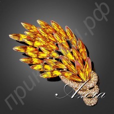 Роскошная брошь в виде многоцветных перьев павлина с австрийскими кристаллами Stellux в настоящей позолоте