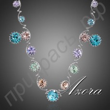Ювелирный комплект на свадьбу из ожерелья и сережек в виде пестрых цветков с неповторимыми австрийскими кристаллами Stellux в белой позолоте