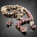 Ювелирный комплект из восхитительного ожерелья на позолоченной цепочке в виде листьев и очаровательных сережек с розовыми австрийскими кристаллами Stellux