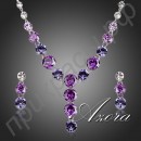Ювелирный комплект ожерелье и серьги с пурпурными швейцарскими фианитами