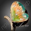 Брошь в виде красивой бабочки с австрийскими кристаллами Stellux в позолоте